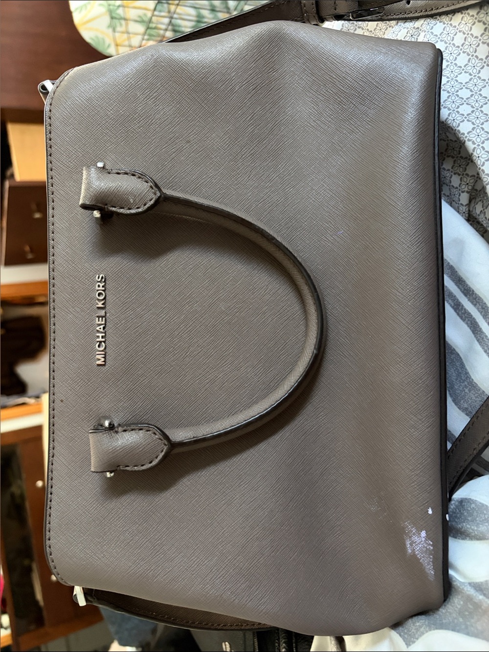 Michael Kors Taupe Brown Saffiano Dome Satchel - Picture 1 of 4